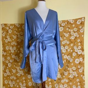 ASOS mini dress batwing sleeve satin wrap waist 14